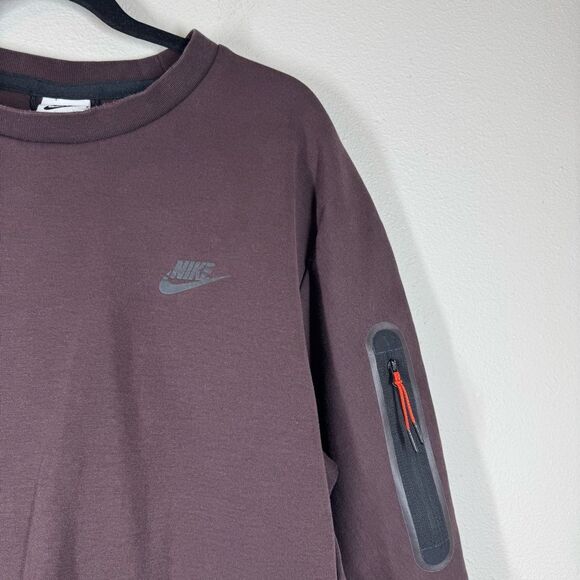 Nike Tech Fleece Knit Pullover Crew Neck Sweatshirt Brown Basalt Large CU4505 - Picture 2 of 6